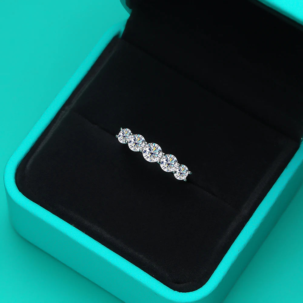 Five-Stone Ring — Moissanite, 925 Silver, detail view