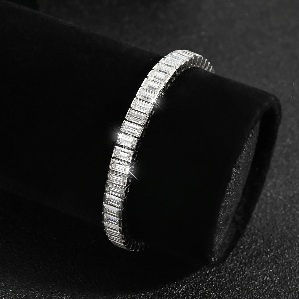 Emerald-Cut Tennis Bracelet — Moissanite, 925 Silver, detail view