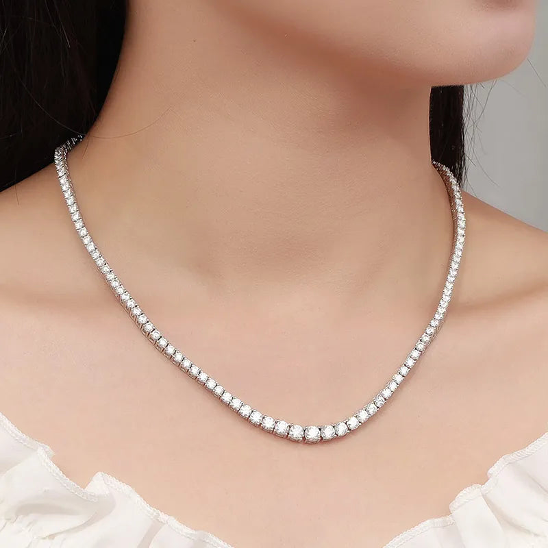 Tennis Necklace — Moissanite & Zirconia Options, 925 Silver, detail view