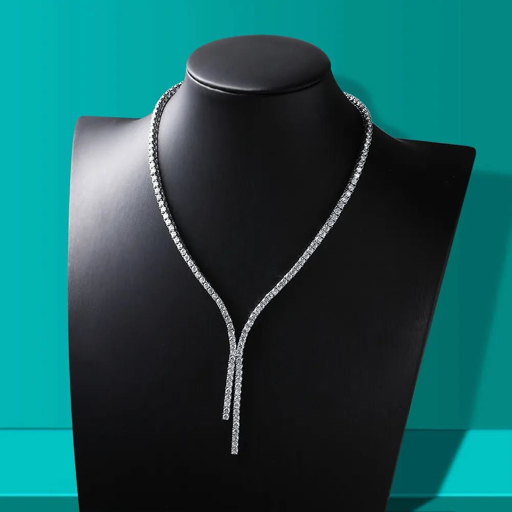 Classic Tennis Necklace — 3mm Moissanite, 925 Silver, detail view