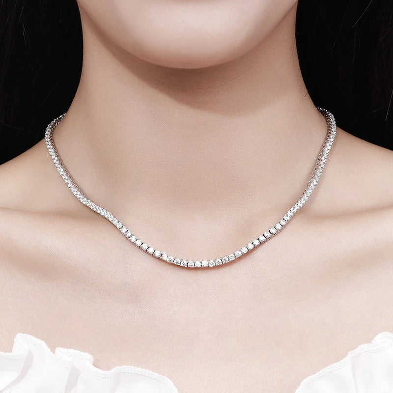 Slim Tennis Necklace — 2.5mm Moissanite, 925 Silver, detail view