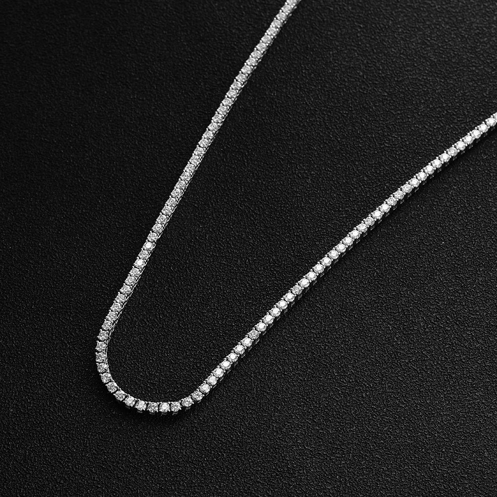 Slim Tennis Necklace — 2.5mm Moissanite, 925 Silver, detail view