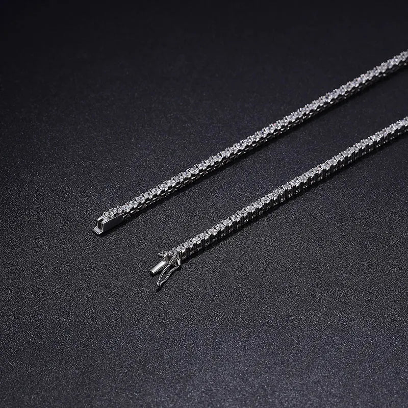 Slim Tennis Necklace — 2.5mm Moissanite, 925 Silver, detail view