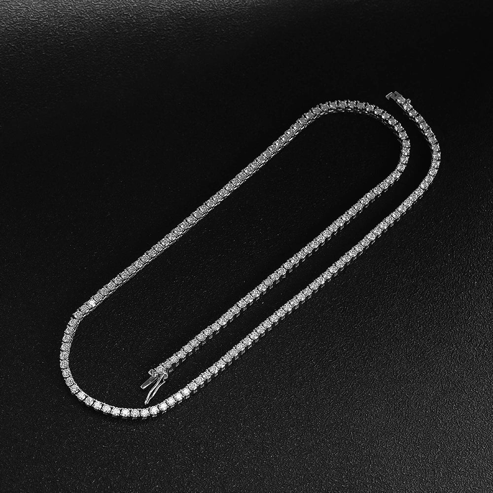 Slim Tennis Necklace — 2.5mm Moissanite, 925 Silver, detail view