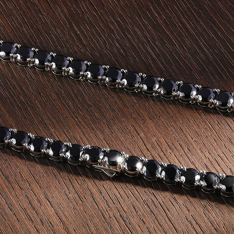 Round Tennis Necklace — 3–5mm Moissanite, 925 Silver, detail view
