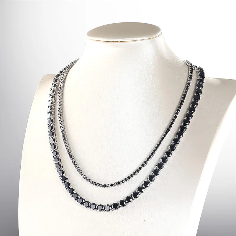 Round Tennis Necklace — 3–5mm Moissanite, 925 Silver, detail view