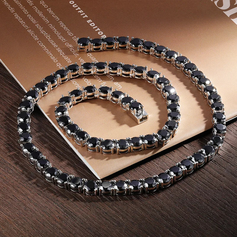 Round Tennis Necklace — 3–5mm Moissanite, 925 Silver, detail view