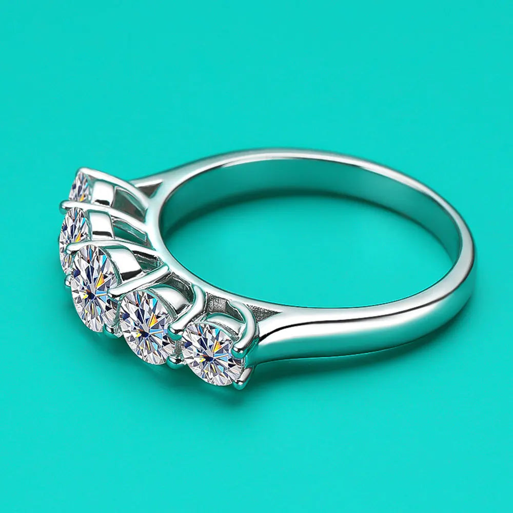 Five-Stone Ring — Moissanite, 925 Silver, detail view