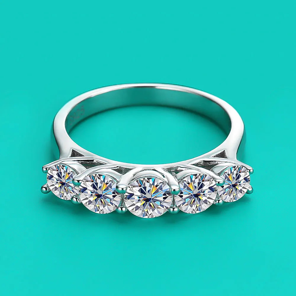 Five-Stone Ring — Moissanite, 925 Silver, detail view
