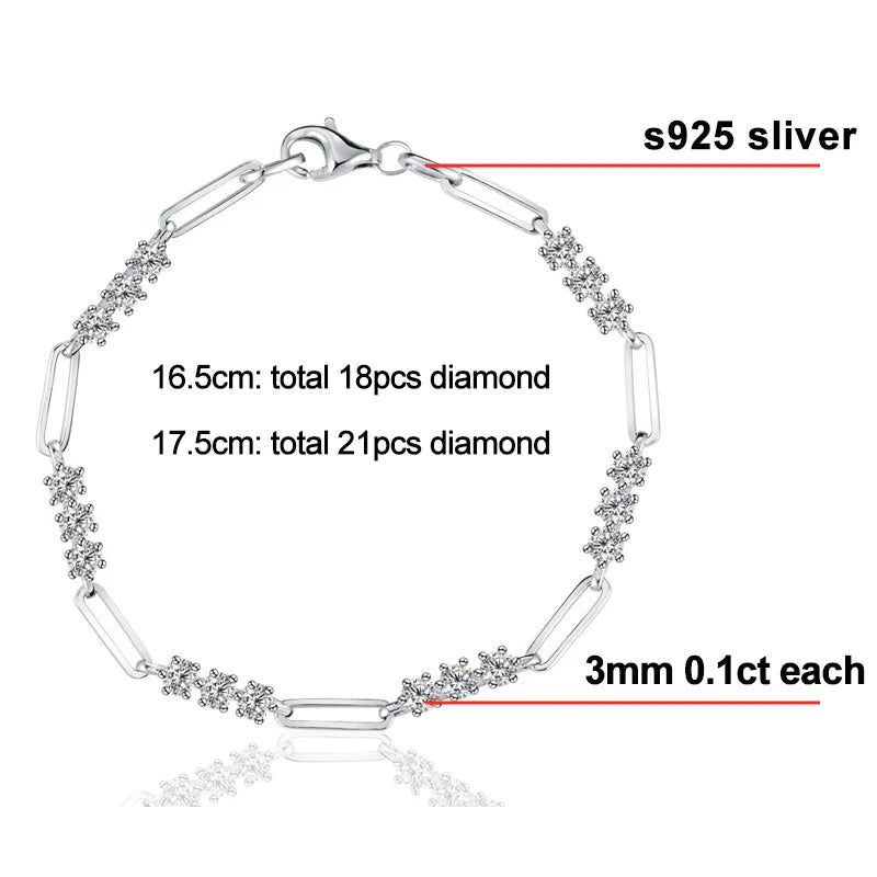 Round Moissanite Bracelet — 925 Silver, detail view