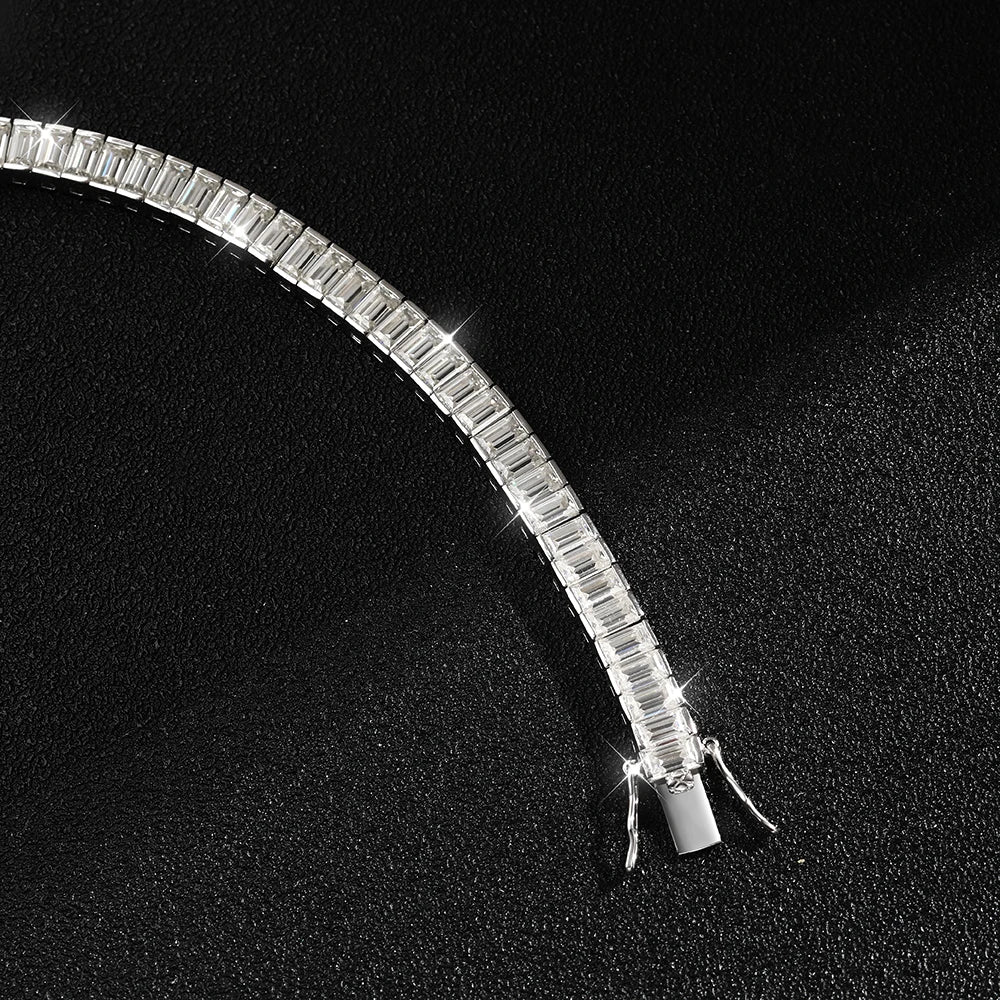 Emerald-Cut Tennis Bracelet — Moissanite, 925 Silver, detail view