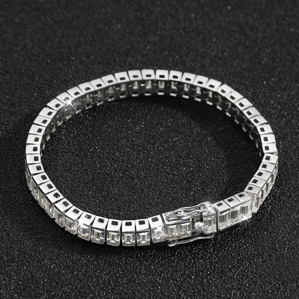 Emerald-Cut Tennis Bracelet — Moissanite, 925 Silver, detail view