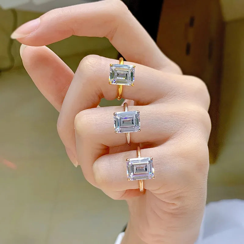 Emerald-Cut Ring — 4ct Moissanite, 925 Silver, detail view