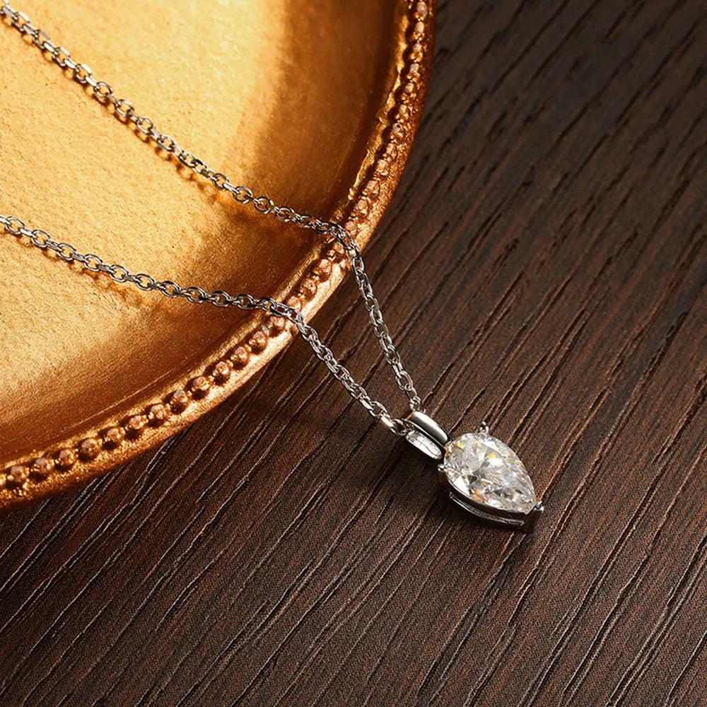 Pear Pendant Necklace — Moissanite & Zirconia Options, 925 Silver, detail view