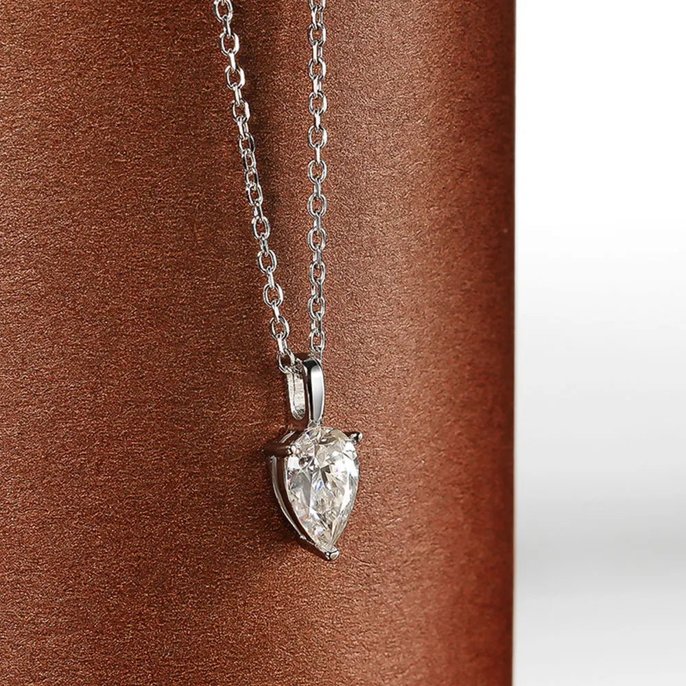 Pear Pendant Necklace — Moissanite & Zirconia Options, 925 Silver, detail view