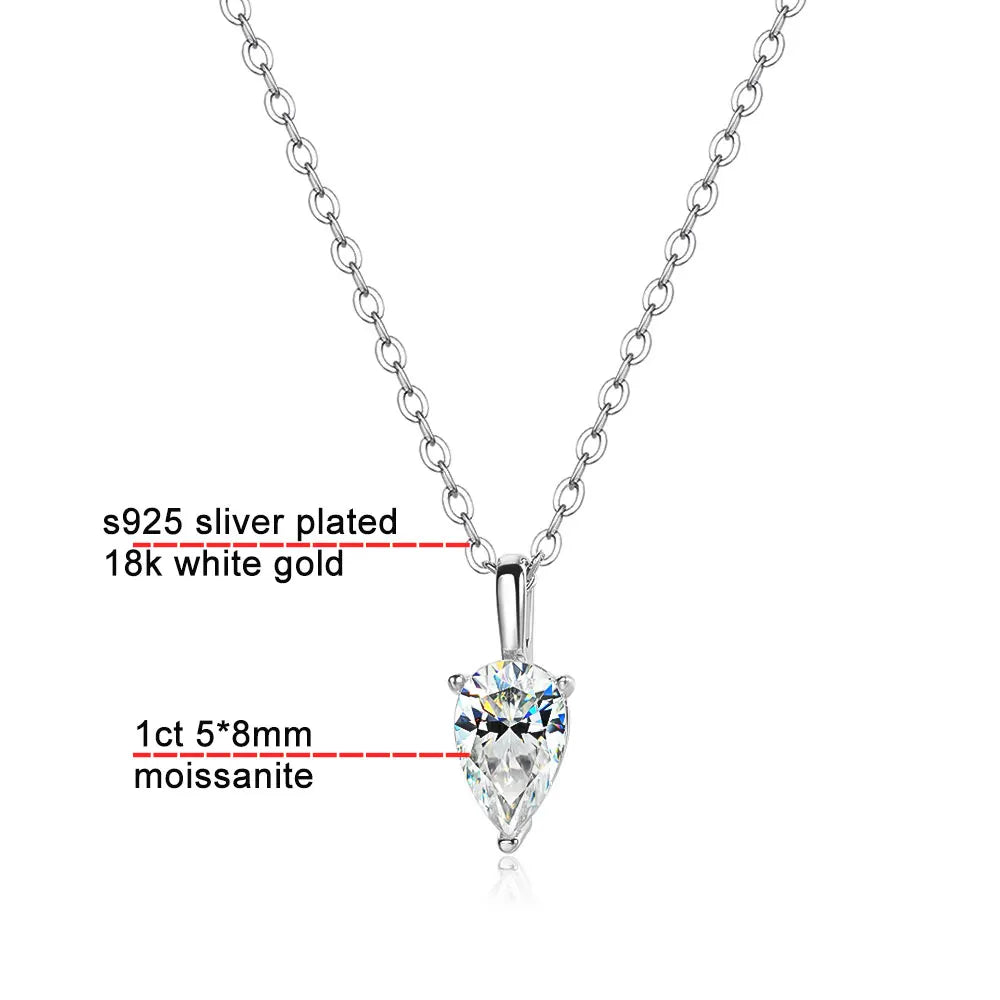 Pear Pendant Necklace — Moissanite & Zirconia Options, 925 Silver, detail view