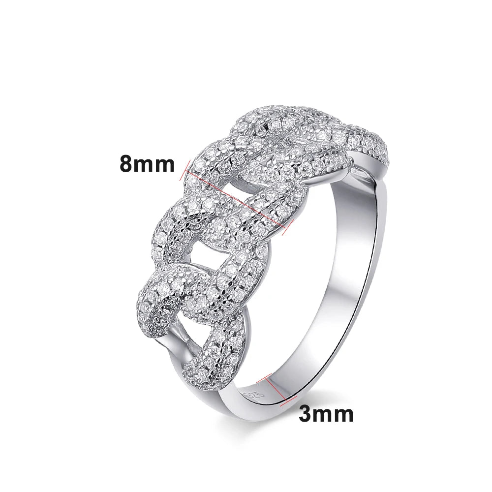 Cuban Link Ring — Moissanite, 925 Silver, detail view