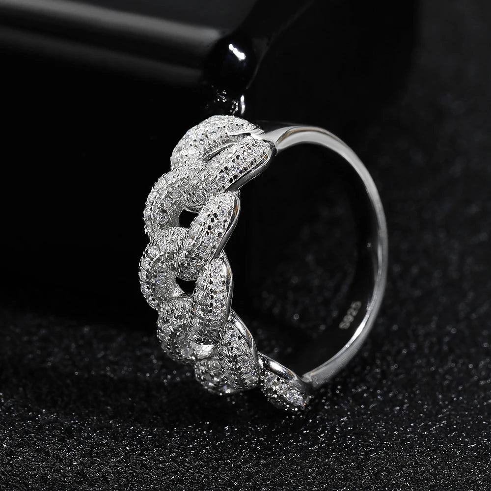 Cuban Link Ring — Moissanite, 925 Silver, detail view