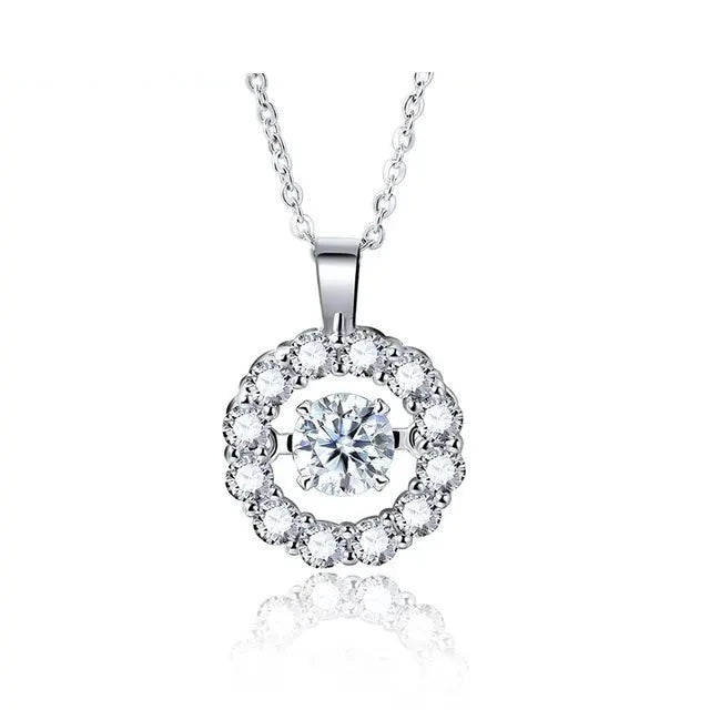 Round Pendant Necklace — 5mm / 6.5mm Moissanite, 925 Silver, detail view