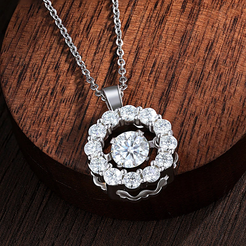 Round Pendant Necklace — 5mm / 6.5mm Moissanite, 925 Silver, detail view