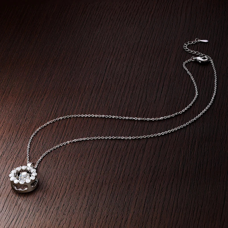 Round Pendant Necklace — 5mm / 6.5mm Moissanite, 925 Silver, detail view