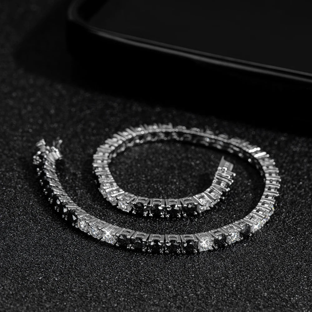 Tennis Bracelet — 3mm Moissanite, 925 Silver, detail view