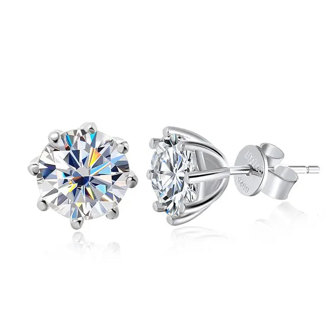 Moissanite Earrings — 925 Silver, detail view