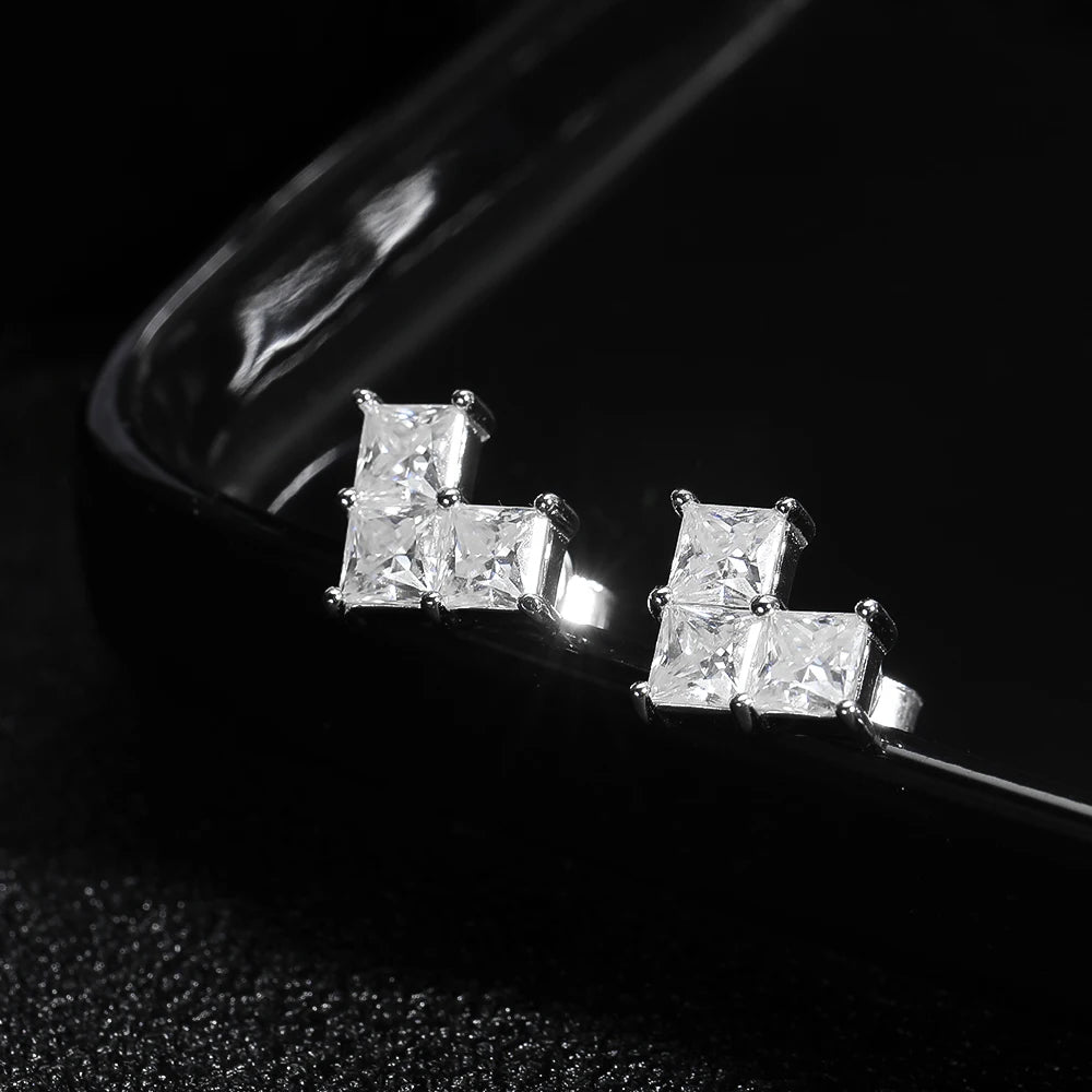 Princess-Cut Earrings — Moissanite, 925 Silver, detail view