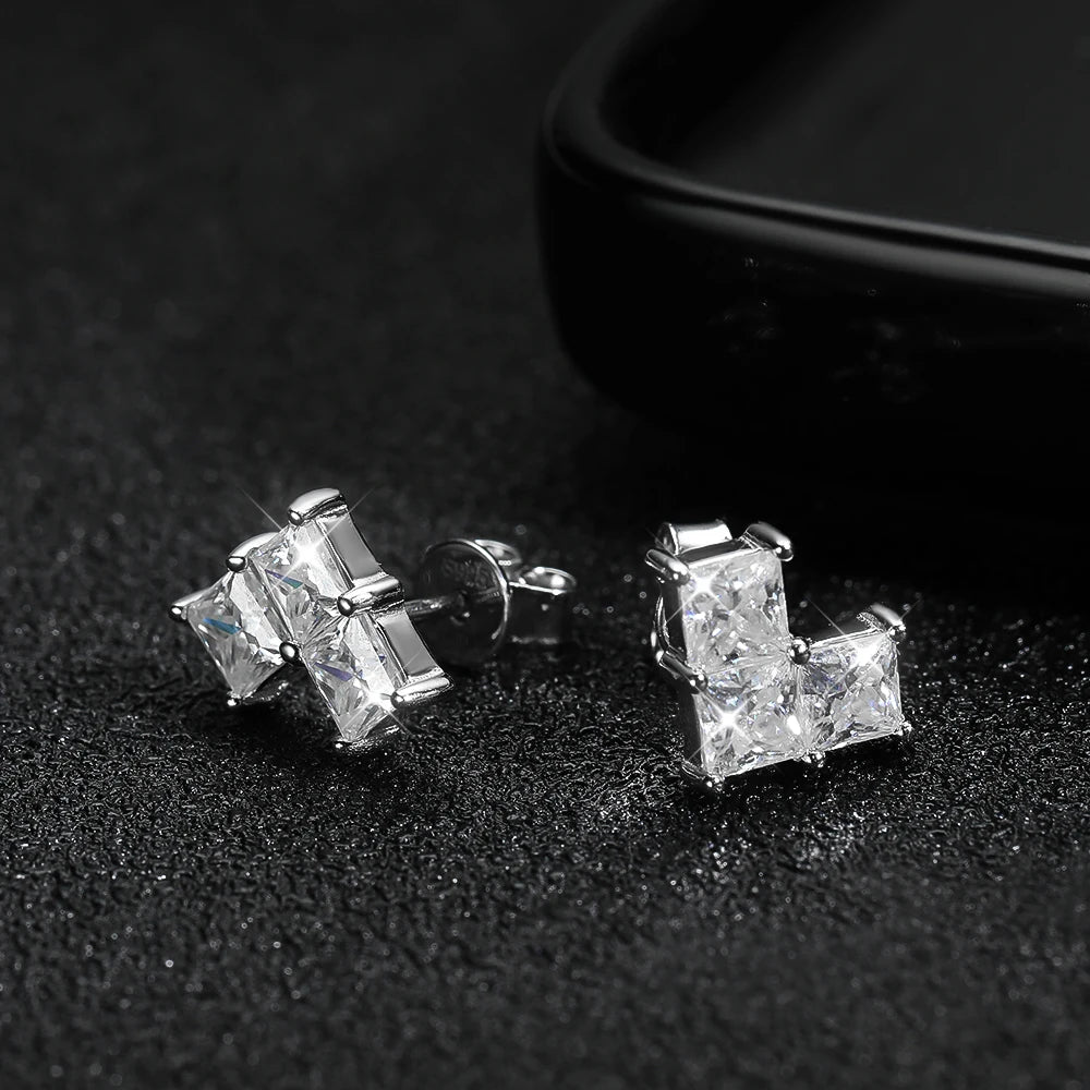 Princess-Cut Earrings — Moissanite, 925 Silver, detail view