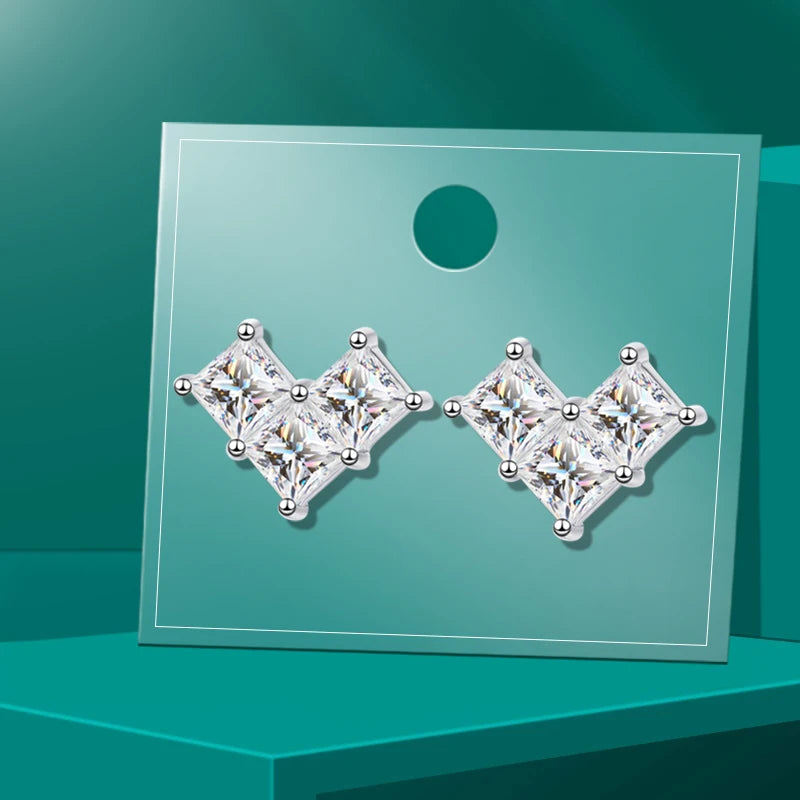 Princess-Cut Earrings — Moissanite, 925 Silver, detail view