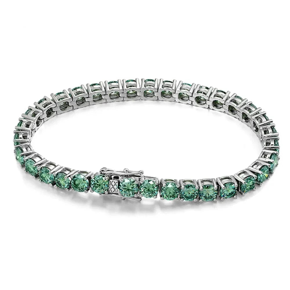 Green Moissanite Tennis Bracelet — 925 Silver, detail view