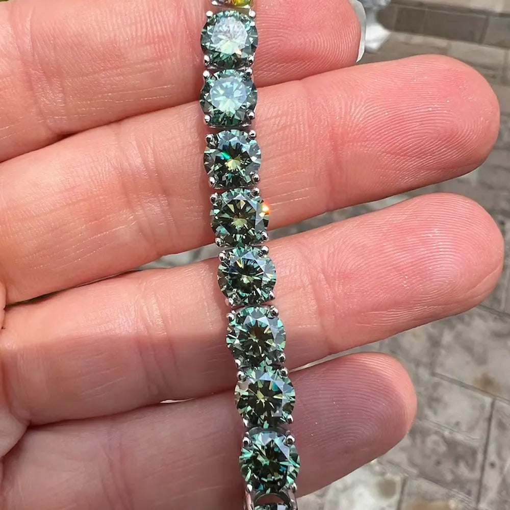 Green Moissanite Tennis Bracelet — 925 Silver, detail view