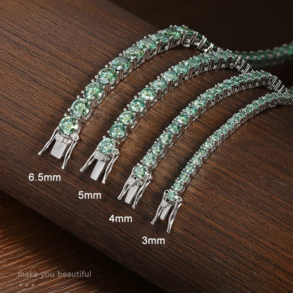 Green Moissanite Tennis Bracelet — 925 Silver, detail view