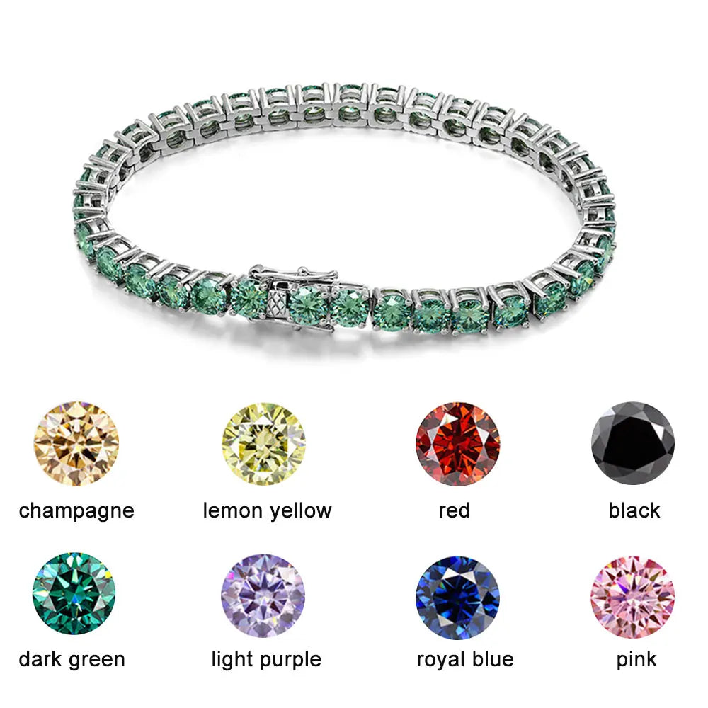Green Moissanite Tennis Bracelet — 925 Silver, detail view