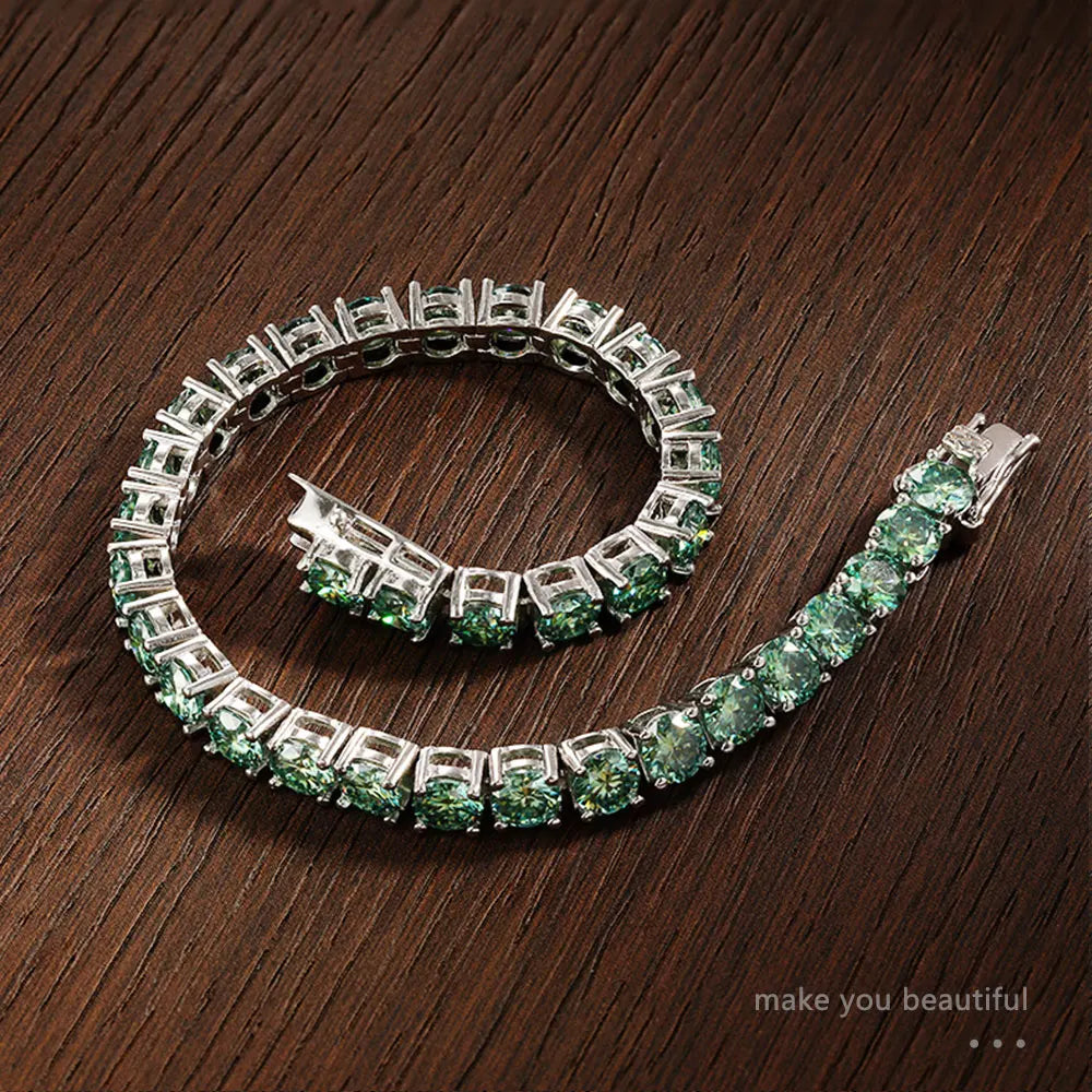 Green Moissanite Tennis Bracelet — 925 Silver, detail view