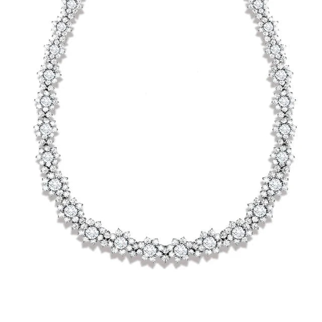 Floral Tennis Necklace — Moissanite & Zirconia Options, 925 Silver, detail view