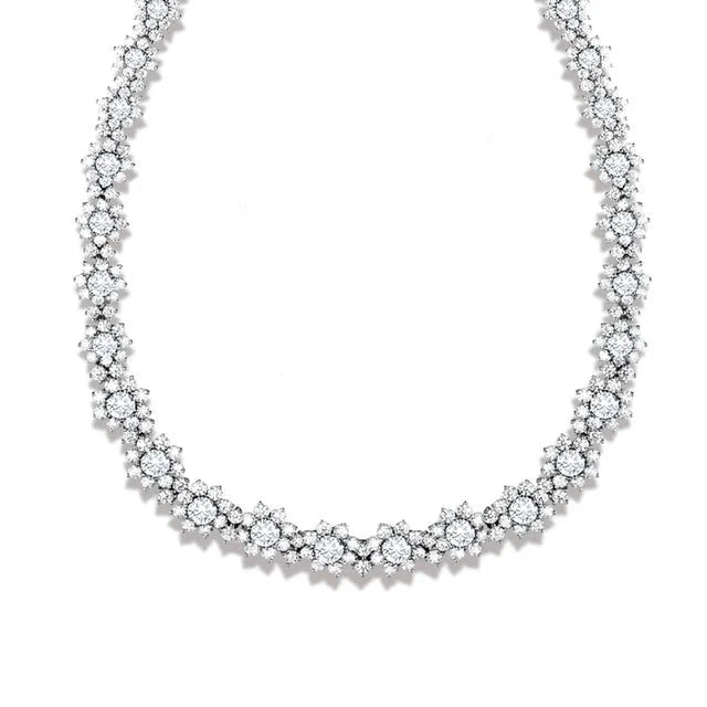 Floral Tennis Necklace — Moissanite & Zirconia Options, 925 Silver, detail view