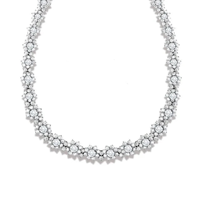 Floral Tennis Necklace — Moissanite & Zirconia Options, 925 Silver, detail view