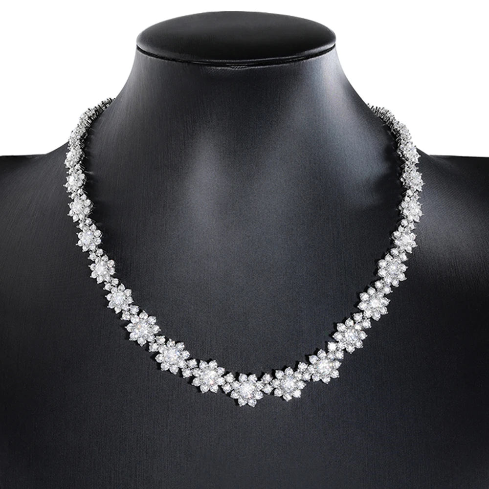 Floral Tennis Necklace — Moissanite & Zirconia Options, 925 Silver, detail view