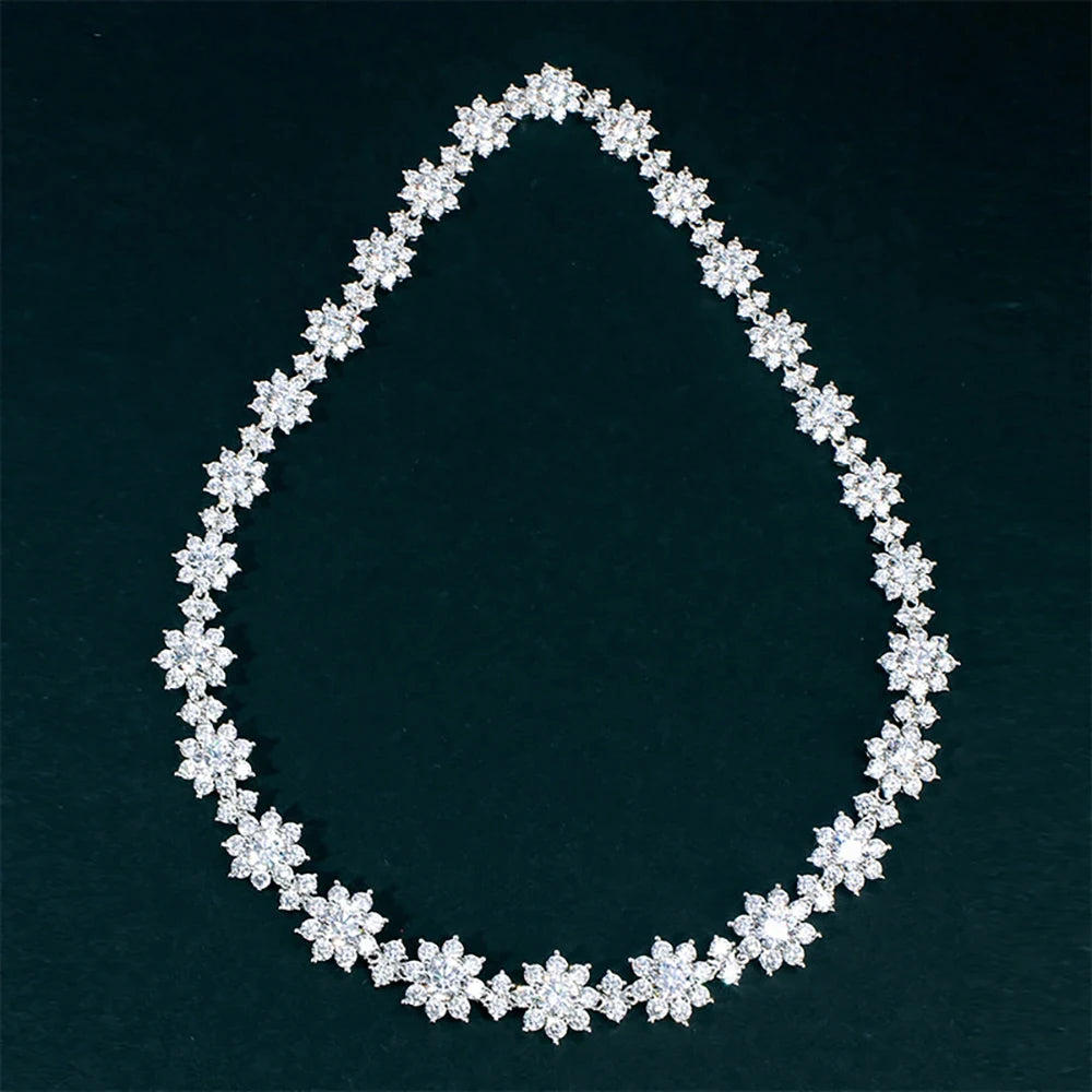 Floral Tennis Necklace — Moissanite & Zirconia Options, 925 Silver, detail view