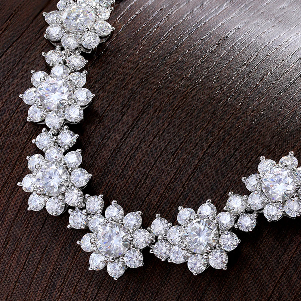 Floral Tennis Necklace — Moissanite & Zirconia Options, 925 Silver, detail view