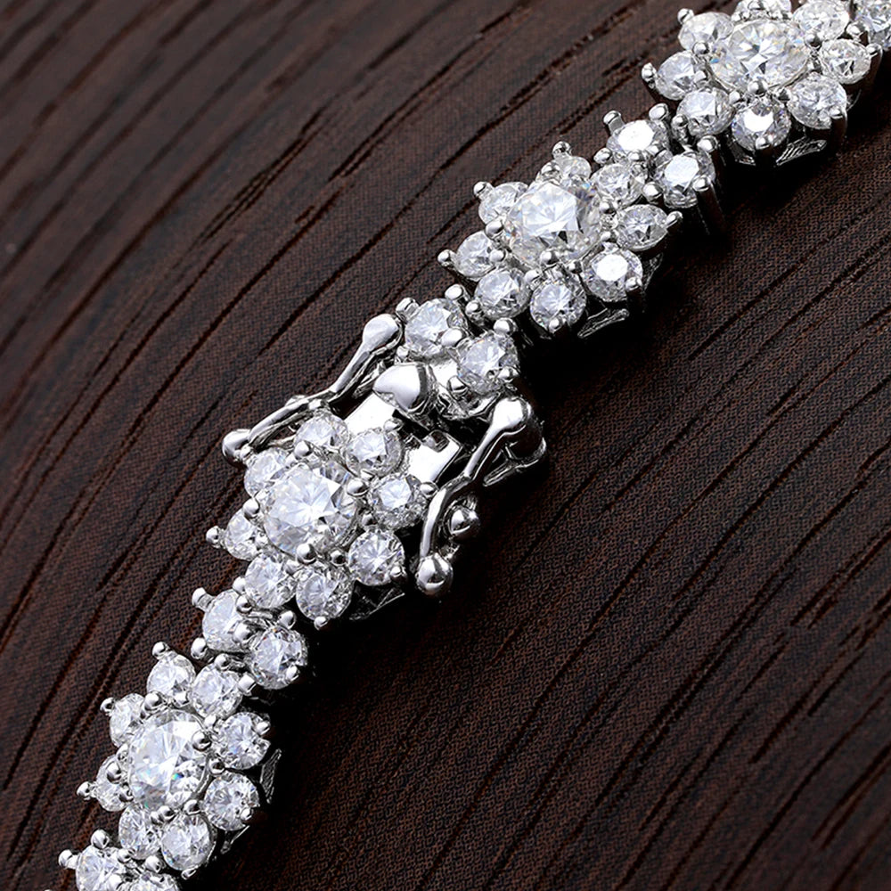 Floral Tennis Necklace — Moissanite & Zirconia Options, 925 Silver, detail view