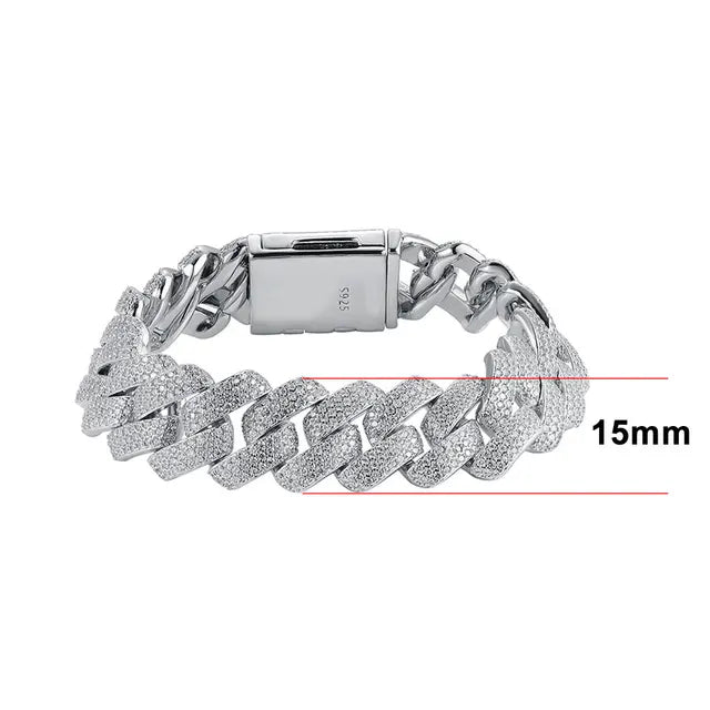 Cuban Link Bracelet — Moissanite & Zirconia Options, 925 Silver, detail view