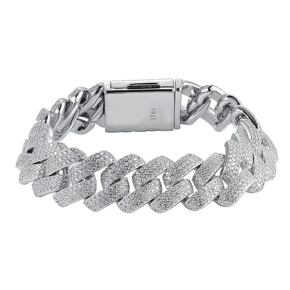 Cuban Link Bracelet — Moissanite & Zirconia Options, 925 Silver, detail view