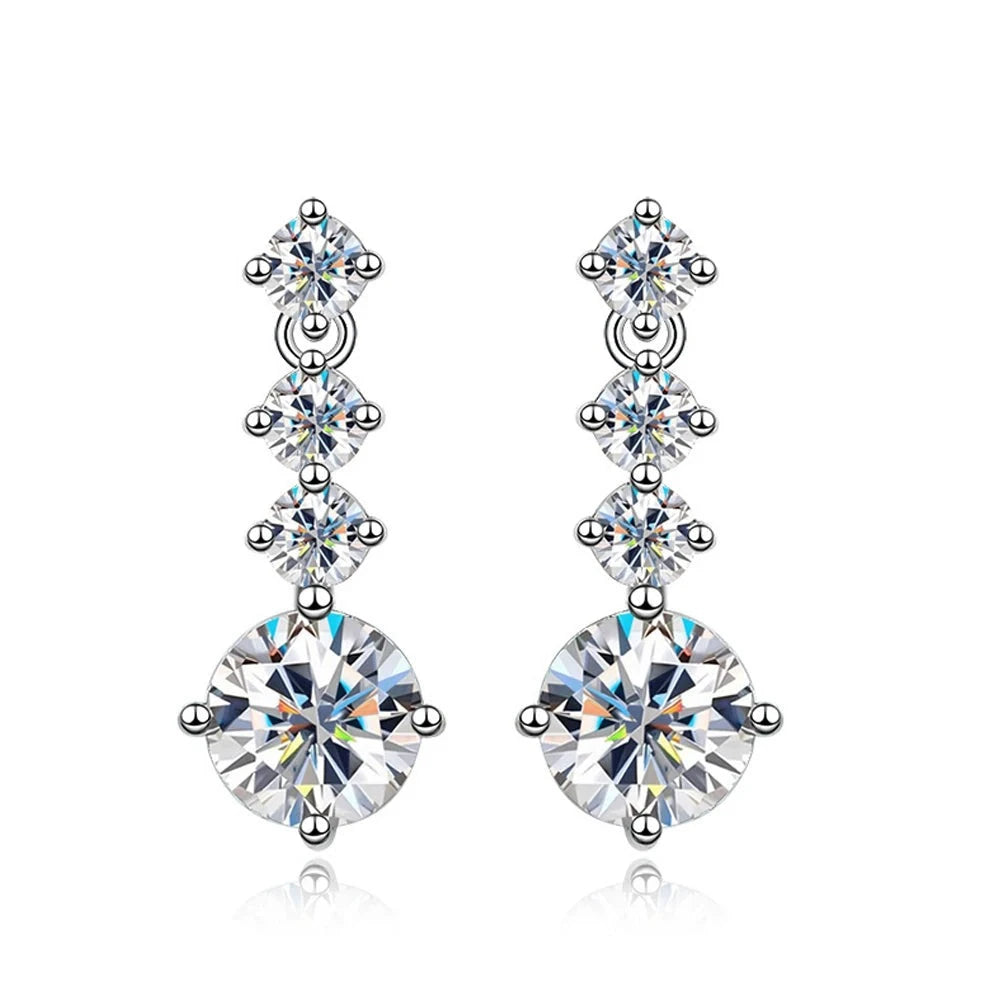 Solid Drop Earrings — Moissanite, 925 Silver, detail view
