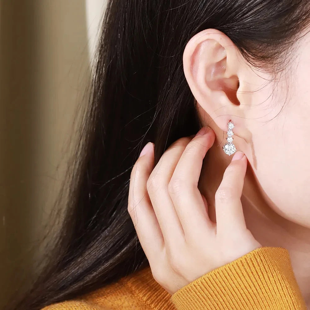 Solid Drop Earrings — Moissanite, 925 Silver, detail view