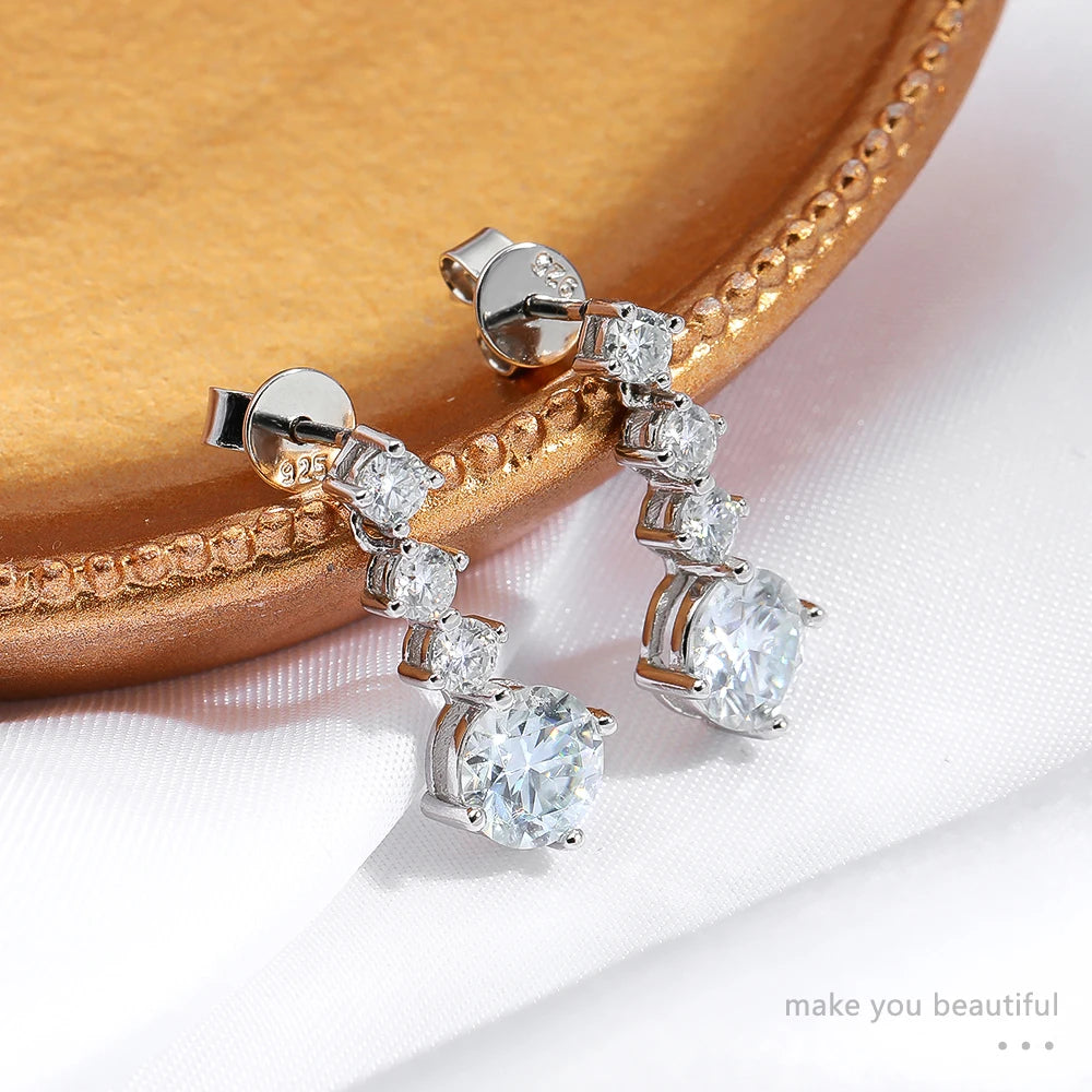 Solid Drop Earrings — Moissanite, 925 Silver, detail view