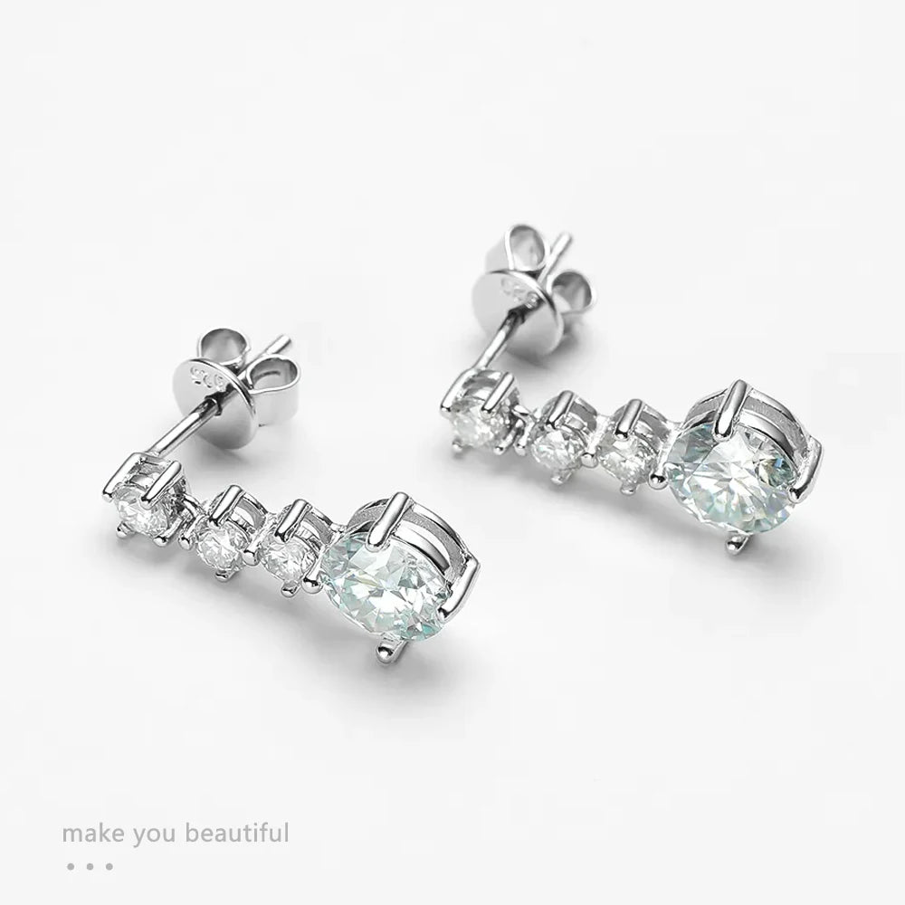 Solid Drop Earrings — Moissanite, 925 Silver, detail view