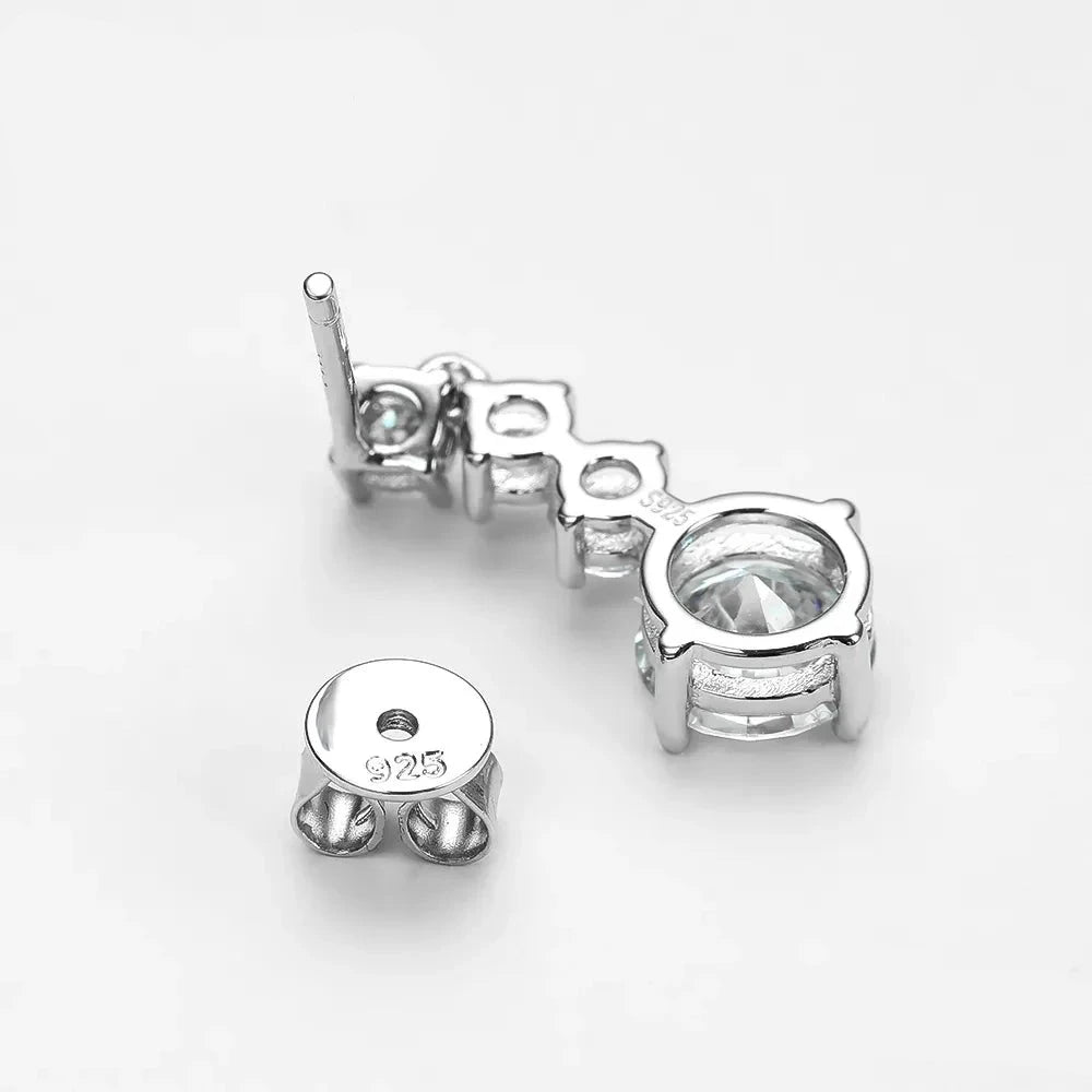 Solid Drop Earrings — Moissanite, 925 Silver, detail view
