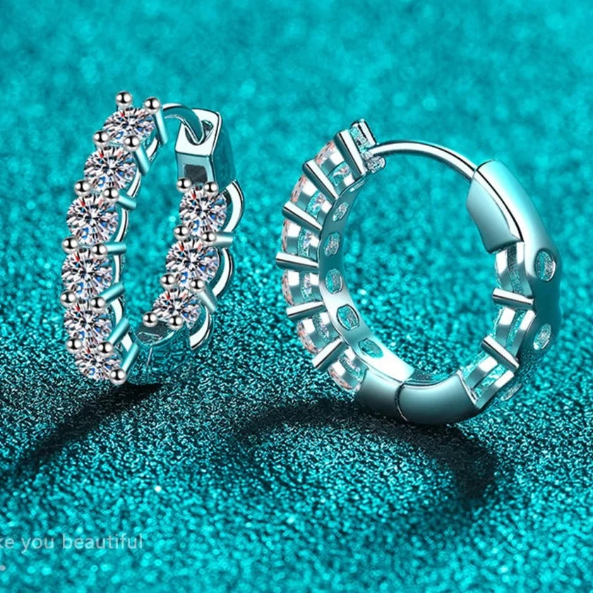 Hoop Earrings — Moissanite, 925 Silver, detail view